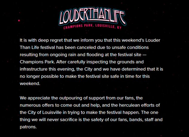 Louder Than Life Canceled Because Of Flooding