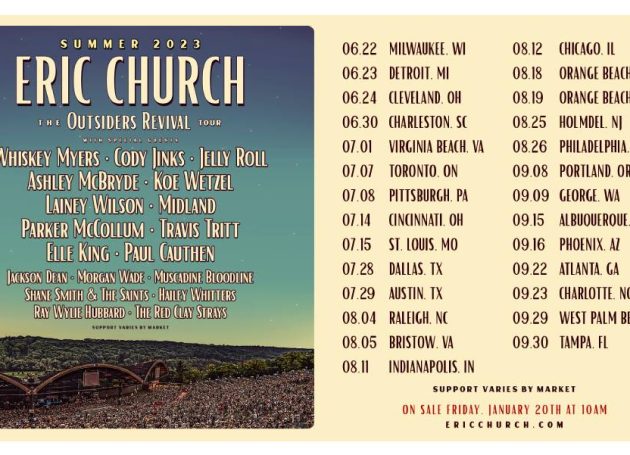 Eric Church Announces The Outsiders Revival Tour With Guests Jelly Roll, Elle King, Whiskey Myers, & More